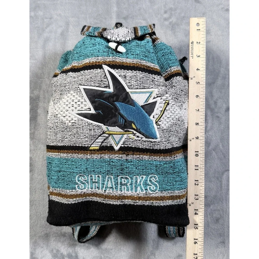 San Jose Sharks Woven Backpack Baja Jerga Mexican Blanket Drawstring Bag